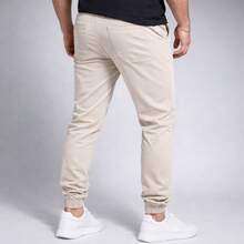 Calça Jogger Skinny Slim Fit Sarja com Cordão Street Confortável - Bege - Visão 2