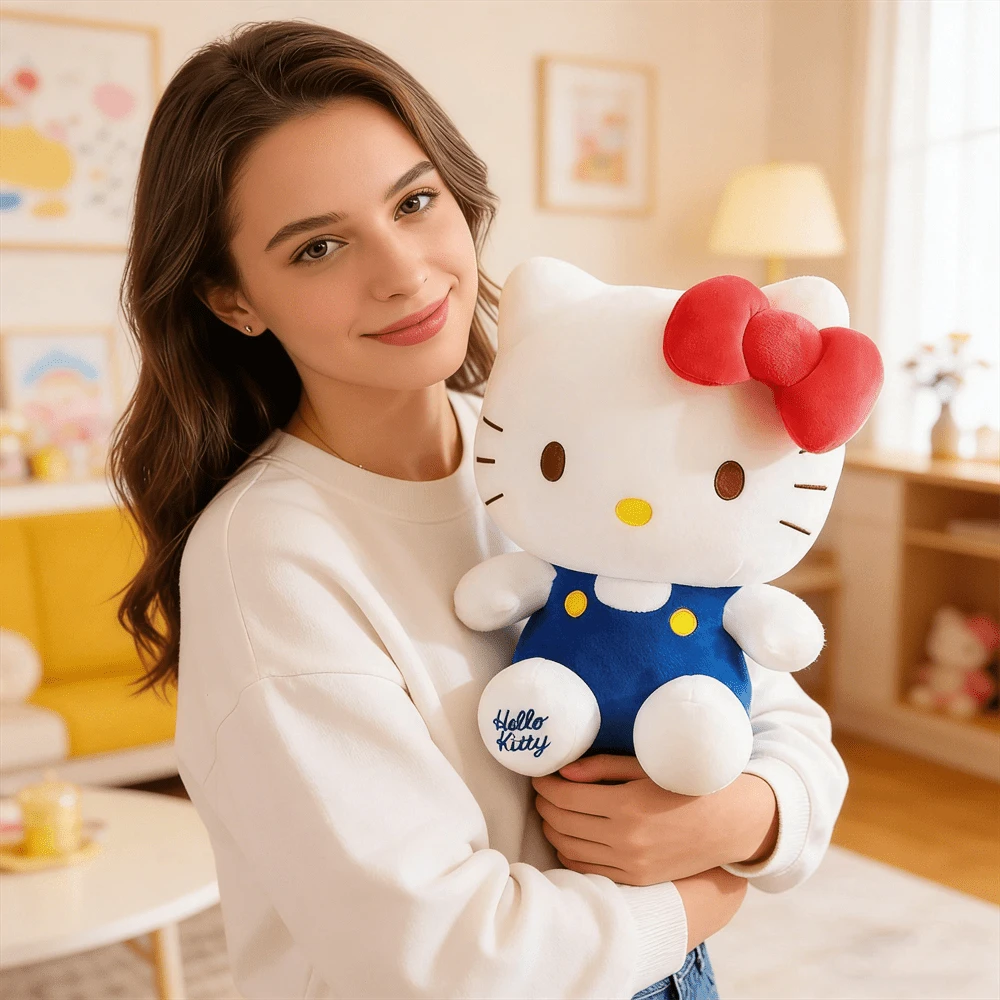 Đồ chơi nhồi bông Hello Kitty của MINISO Sanrio, cao 8 inch, kiểu dáng cổ điển, hình thú ngồi, búp bê nhồi bông KT đáng yêu, gối trang trí nhà cửa hình hoạt hình, quà tặng sinh nhật và Giáng sinh. - Màu xanh lam - Xem 1