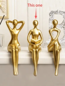 Gold Resin Abstract Sitting Sculpture - Relaxing, Reading And Meditation Pose, Modern Minimalist Design. Suitable For Placing On Living Room Bookshelf, Bedroom Vanity, And Office Desk, Adding An Elegant And Fashionable Atmosphere, A Striking Decorative Accent For The Home. - Multicolor - View 12