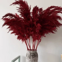10pcs/Box Artificial Cattail Grass Decor, Fake Pampas Grass Feather Bouquet, Pink Cattail Dried Flowers, Suitable For Boho Style Room Floral Decor, Wedding Vase Bedroom Floor Decor, Artificial Plants, Birthday Anniversary Gift, DIY Wreath Decor, Party Event Backdrop, Flower Shop Materials - Red - View 3