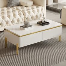 High-Gloss Modern Coffee Table, Elegant Side Table, Multifunctional Living Room Furniture, Dimensions 100 X 50 X 36 Cm (L X W X H) - White - View 2