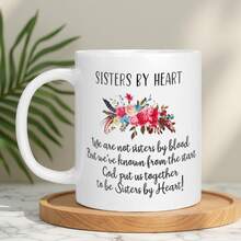 1PC, Ceramic Coffee Cup -11oz - Sisters By Heart - Perfect For Summer And Winter Beverages - Household Kitchenware - Birthday Gift - White - View 2
