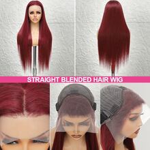 200% Density Burgundy Straight 13*4 Transparent Ear To Ear Lace Front Hair Wig Pre Plucked Pre Bleached Wig Blended Wigs- For Women Natural Hairline With Baby Hair 99J# - SBUG - View 3