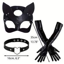 1 Set Faux Fur Fox Mask, Gloves And Choker Costume Accessories - Fashionable Cosplay Props Suitable For Halloween, Parties And Fashion Enthusiasts - Black - View 7