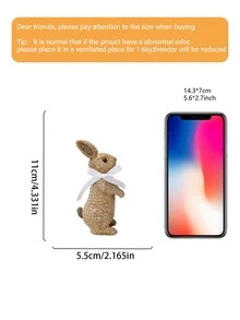 树脂编织纹理兔子摆件套装（含白色丝带） - 可爱的兔子造型，适合摆放在客厅书架、露台桌椅和梳妆台上，营造温馨迷人的氛围，是时尚室内外装饰的热门配饰。复活节装饰品，复活节礼物 - 1PC - 查看 10