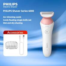 PHILIPS 飞利浦 BRL146/80 女士剃毛器 6000 系列，浮动刀网，干湿两用，续航 40 分钟，USB 充电，IPX7 级防水，适用于女性腿部/腋下/比基尼部位 - 粉色 - 查看 1