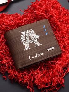 Customizable Men'S Wallet,Personalized Name Cardholder, Business Style,Multi-Card Slot Wallet Men Small Wallet Credit Card Small Purse Id Window Bifold,Men'S Casual Pu Wallet With Card Slots, Zipper Coin Purse - Multicolor - View 4