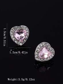One Pair Of Rhinestone Heart Alloy Stud Earrings Jewelry Gifts For Vanlentine's Day - Heart - View 4