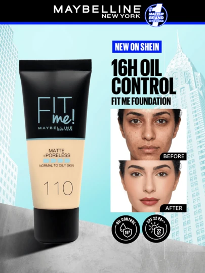 Maybelline أساس ماط وخالي من المسام فيت مي، لون 110 بورسلين، 30 مل/1 أونصة، للبشرة العادية إلى الدهنية، خالي من الزيوت، مكياج طويل الأمد، أساس مكياج، خالي من الزيوت، ماط، 30 مل/1 أونصة - ماط، أساس مكياج، طويل الأمد، خالي من الزيوت، قاعدة مكياج، العناية بالبشرة، مكياج الصيف