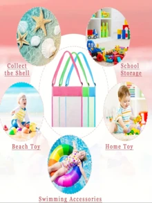 3pcs Colorful Foldable Shell-Shaped Storage Bags, Adjustable Mesh Beach Bag, Suitable For Picnic, Beach, Camping, Durable Fabric, Multi-Compartment, Camping Gear Storage Bag, Eye-Catching Shell Design, Adjustable Shoulder Strap, Beach Tote Bag - Multicolor - View 7