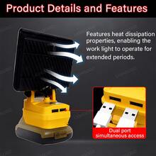 Outdoor Wireless LED Work Light (Battery Not Included, Light Fixture Only), 6-Inch Outdoor Ambient Light, DCB 205 Lithium Battery Compatible Only, High-Brightness Emergency Floodlight, With Dual USB Ports And Two-Level Brightness Adjustment, Portable Handheld Light, Compatible With Smartphones/Tablets, An Essential Choice For Outdoor Adventurers, Car Accessory Enthusiasts, And As A Gift. - 6吋/15.24厘米 - 查看 5