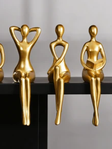 Gold Resin Abstract Sitting Sculpture - Relaxing, Reading And Meditation Pose, Modern Minimalist Design. Suitable For Placing On Living Room Bookshelf, Bedroom Vanity, And Office Desk, Adding An Elegant And Fashionable Atmosphere, A Striking Decorative Accent For The Home. - Multicolor - View 3