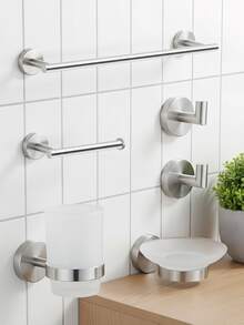 European Style Bathroom Storage Set Includes Stainless Steel Towel Ring, Towel Bar, Toilet Paper Holder, Robe Hook, Wall Hooks And Multi-Function Hanging Rod. - Multicolor - View 5