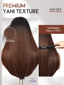 24-Inch Layered U-Part Wig With Highlighted Brown Straight Hair, V-Part Lightweight Synthetic Fiber Wig, Glueless Upgrade U-Part Wig, No Residue V-Part Clip-In Half Wig - Brown Ombre - View 9