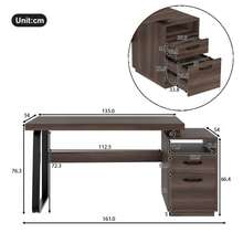 Modern Minimalist Desk Measuring 135 X 54 Cm, Featuring An MDF Top Combined With High-Quality, Ultra-Resistant Steel Tubes, A Multifunctional Storage Design, Silent Drawers And Hanging File Drawers. - Brown - View 6