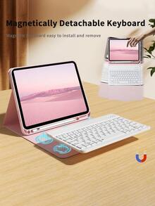 Funda protectora de teclado 4 en 1, compatible con Samsung Galaxy Tab, iPad, Redmi Pad SE, incluye teclado inalámbrico Bluetooth desmontable (150mAh) y ratón, funda protectora para tableta con ranura para bolígrafo - Multicolor - Ver 5