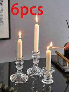 6个宫廷风格水晶烛台，透明烛台，天然水晶设计，适用于家居桌面装饰、蜡烛展示、婚礼装饰、浪漫晚餐、生日派对、节日和其他场合。 - 彩色 - 查看 31