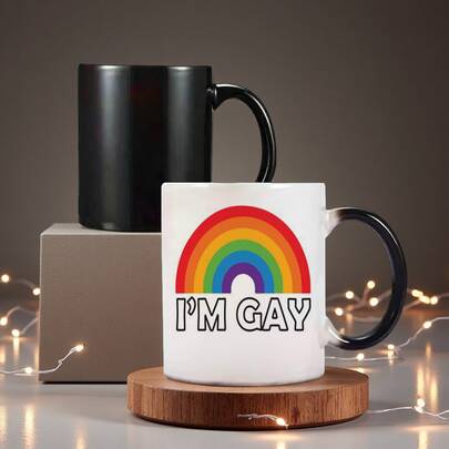 1PC,Heat-Activated Magic Mug , Ceramic Color Changing Coffee Cup , Novelty Rainbow Design , Funny Gift Idea For Men, Friends, Boyfriend , Unique Prank For Birthday, Valentine's, Christmas , No Batteries Required