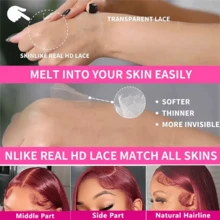 200% Density 99J Burgundy 13x4 Straight Transparent Lace Front Wigs Human Blended Hair Silky Straigt Red Wine Lace Wigs Human Blended Hair For Women - SBUG - View 10