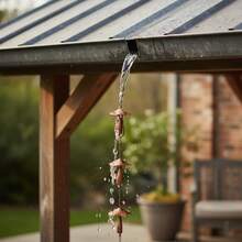 Metal Rain Chain For Outside Adjustable Rain Catcher Chain With Bell For Gutters Outside Eaves Drainage Downspout, For Divert Water And Home Display - 蘑菇雨鏈 - 查看 3