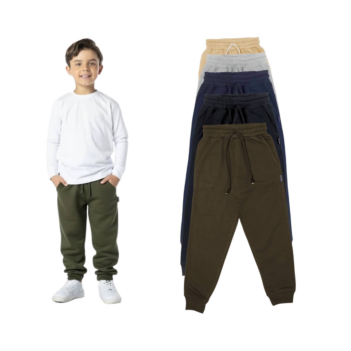 Vrasalon Boys' Basic Fleece Pants For Winter - Army Green - View 1