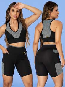 Kit Of 3: Women's Fitness Set - Top, Shorts, Pocket Tank Top, Dry Fit, Gym - Tarelles - 灰色 - 查看 4