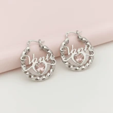 Bộ trang sức đá quý sinh nhật cá nhân hóa - Dây chuyền và bông tai khoen khắc tên theo yêu cầu kèm đá sinh nhật, dây chuyền kim cương, bông tai khoen khắc tên, trang sức đá quý sinh nhật, quà tặng cho phụ nữ và thiếu nữ, quà tặng trang sức mạ vàng sang trọng. - Nhiều màu - Xem 5