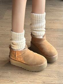 UGG Split Leather 女士休闲舒适 5.08cm 厚底保暖短雪地靴，栗色。 - 紫紅色 - 查看 8