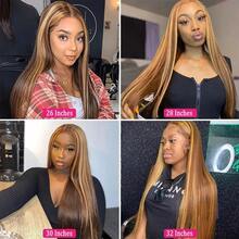200% Density Highlight Ombre Lace Front Wig 13*4 Transparent Ear To Ear Lace Front Hair Wig Pre Plucked Pre Bleached Wig Blended Wigs- For Women Natural Hairline With Baby Hair 4/27# - S4/27 - View 11