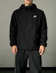 NIKE 2025 New Men's Sherpa Lined Hooded Jacket, Warm And Windproof, Black - Black - View 8