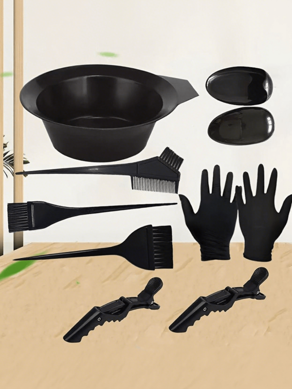 10 قطعة/مجموعة أدوات ملحقات أداة تلوين الشعر، تشمل فرشاة الصبغ، وعاء الخلط، فرشاة التلوين، للمصفف الشعر