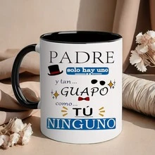 1pc,11oz Fun Ceramic Mug - "Padre" Spanish Design With English & French Phrases, Perfect Gift For Dad, Father's Day, Birthday, Or Coffee Lovers, Reusable & Dishwasher - Black - View 2