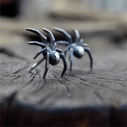 1对复古创意蜘蛛耳钉，时尚朋克风饰品，女士礼物