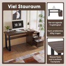Modern Minimalist Desk Measuring 135 X 54 Cm, Featuring An MDF Top Combined With High-Quality, Ultra-Resistant Steel Tubes, A Multifunctional Storage Design, Silent Drawers And Hanging File Drawers. - Brown - View 5