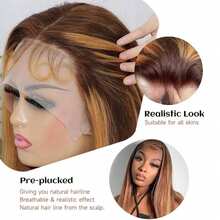 200% Density Highlight Ombre Lace Front Wig 13*4 Transparent Ear To Ear Lace Front Hair Wig Pre Plucked Pre Bleached Wig Blended Wigs- For Women Natural Hairline With Baby Hair 4/27# - S4/27 - View 7