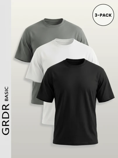 GRDR 3pcs/Set Men's Solid Color Casual Street Sporty Round Neck Short Sleeve T-Shirts, Minimalist Versatile, Suitable For Layering