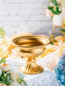 Vaso da fiori dorato, adatto per la decorazione da tavolo: vaso da matrimonio, centrotavola da matrimonio, vaso in resina con base, adatto per feste, anniversari, decorazione per la casa, forma a tromba, può essere utilizzato come vaso, portafiori, ecc. - A - Visualizzare 3