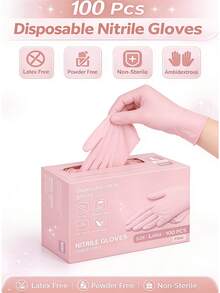 Powder-Free Pink Disposable Nitrile Gloves, Boxless, Durable Household Cleaning Gloves, Latex-Free, Waterproof, Anti-Static, Multi-Purpose Gloves, Linen Fingertips, Suitable For Hair Dyeing, Beauty, Painting, Arts And Crafts, Home Cleaning, Kitchen, Bathroom, Home Decor, Holiday Gifts, Party Favors. Size: S, M, L, XL - Pink - View 2