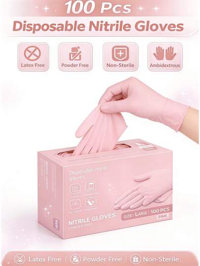 Powder-Free Pink Disposable Nitrile Gloves, Boxless, Durable Household Cleaning Gloves, Latex-Free, Waterproof, Anti-Static, Multi-Purpose Gloves, Linen Fingertips, Suitable For Hair Dyeing, Beauty, Painting, Arts And Crafts, Home Cleaning, Kitchen, Bathroom, Home Decor, Holiday Gifts, Party Favors. Size: S, M, L, XL