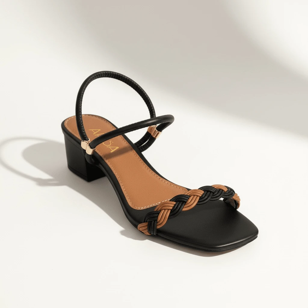Colorful Braided Block Heel Sandal, Easy To Slip On, Versatile - Black - View 1