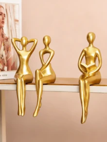 Gold Resin Abstract Sitting Sculpture - Relaxing, Reading And Meditation Pose, Modern Minimalist Design. Suitable For Placing On Living Room Bookshelf, Bedroom Vanity, And Office Desk, Adding An Elegant And Fashionable Atmosphere, A Striking Decorative Accent For The Home. - Multicolor - View 4