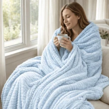 Ultra Soft Blue Plush Blanket For Comfort And Warmness, For Sofa And Bed, Luster Ribbed, Casa Dona - 淺藍色 - 查看 2