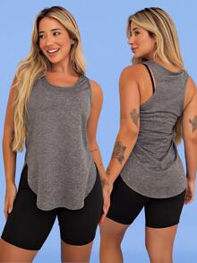 Kit Of 3: Women's Fitness Set - Top, Shorts, Pocket Tank Top, Dry Fit, Gym - Tarelles - 灰色 - 查看 5