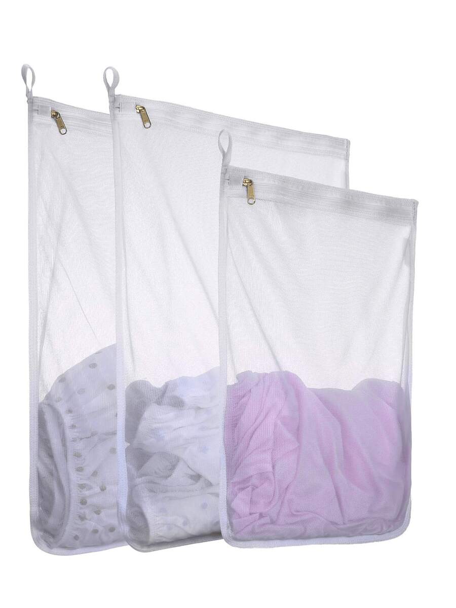 Bolsa de malla fina de 3 agujas y 5 líneas para colgar, bolsa de red de lavandería de varios tamaños, bolsa de red de malla fina gruesa dedicada a la lavadora para lencería, bolsa de red blanca con cremallera dorada, delicada, dedicada al almacenamiento de prendas de primavera/verano, bolsa de lavado para protección de ropa y lencería, bolsa de lavado de unicolor simple con forro suave y cálido, tela de red reforzada que evita eficazmente las manchas en la ropa, fresca y versátil, artículo esencial para el hogar, también se puede usar como bolsa de almacenamiento de cosméticos y bolsa de lavandería, artículo esencial para viajes, regalo ideal para vacaciones (de doble uso para el hogar y los viajes)