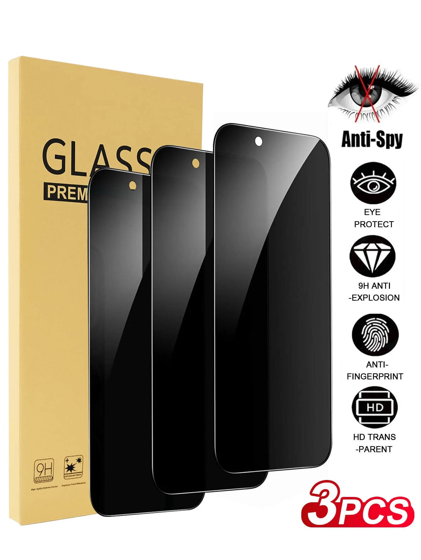 3 buc. folie de protecție pentru ecran din sticlă securizată, compatibilă cu 17/17 Air/17 Pro/17 Pro Max/15/16/14/11/12/13 Pro Max, compatibilă și cu XS Max/XR/X/15/7/8 Plus/SE/16e, inclusiv accesorii pentru telefon și huse de protecție - Negru - Vizualizare 1