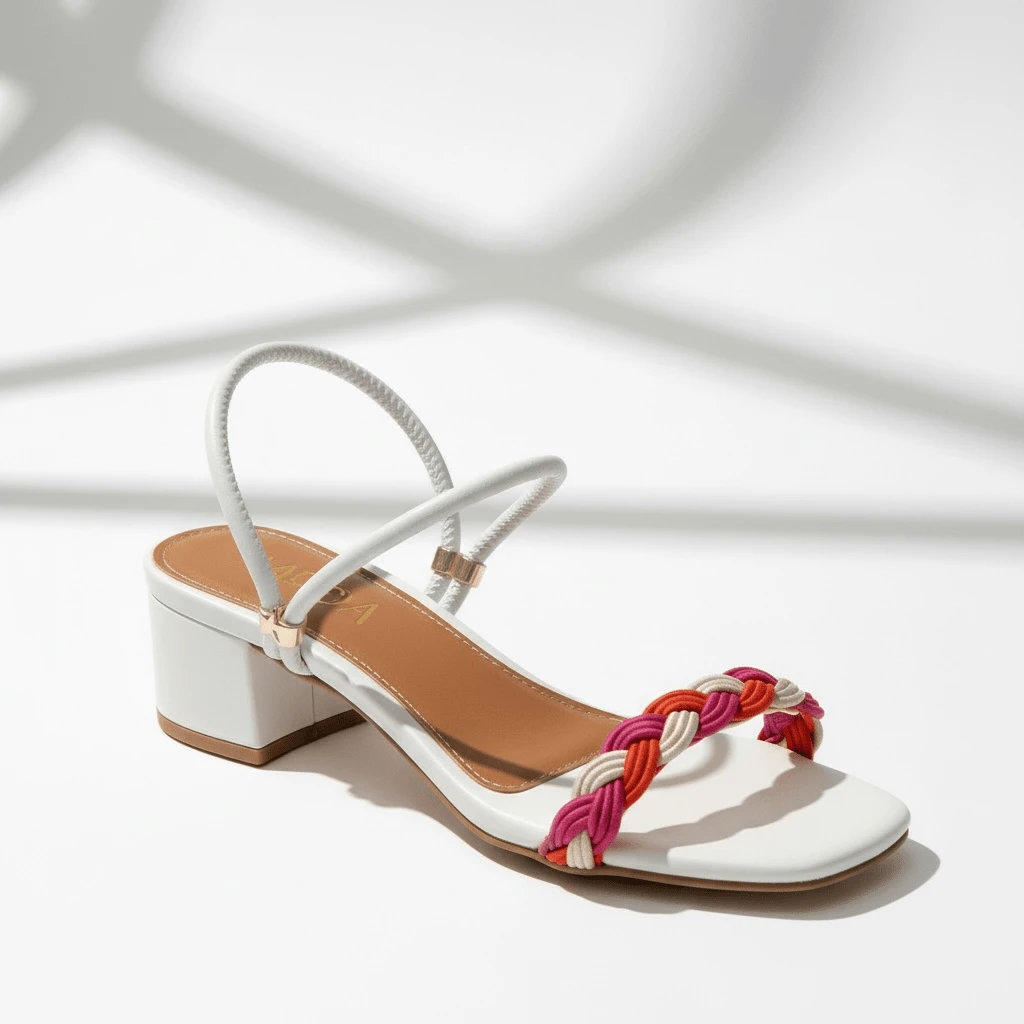 Colorful Braided Block Heel Sandal, Easy To Slip On, Versatile - Blanco - Ver 1