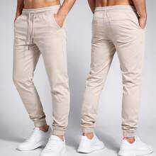 Calça Jogger Skinny Slim Fit Sarja com Cordão Street Confortável - Bege - Visão 1
