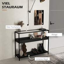 Two-Shelf Entryway Console Table With Glass Top And Shoe Storage, Steel, Black, 100 X 30 X 78 Cm - Black - View 6