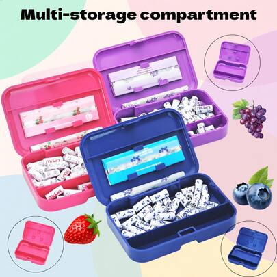 Bộ 3 món hộp đựng thuốc lá nắp lật, màu xanh dương/tím/hồng, hình chữ nhật nhiều ngăn + 20/50 điếu thuốc lá cuốn sẵn vị dâu tây & việt quất + 4/11 tờ giấy cuốn thuốc lá vị dâu tây & việt quất, lựa chọn chất lượng cao cho du lịch, cắm trại, dự trữ tại nhà, làm quà tặng, tiệc tùng và lễ kỷ niệm.