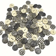Nút gỗ kẻ caro đen trắng, kích thước 1.5cm/0.59in, phụ kiện may mặc tự làm. - Nhiều màu - Xem 4